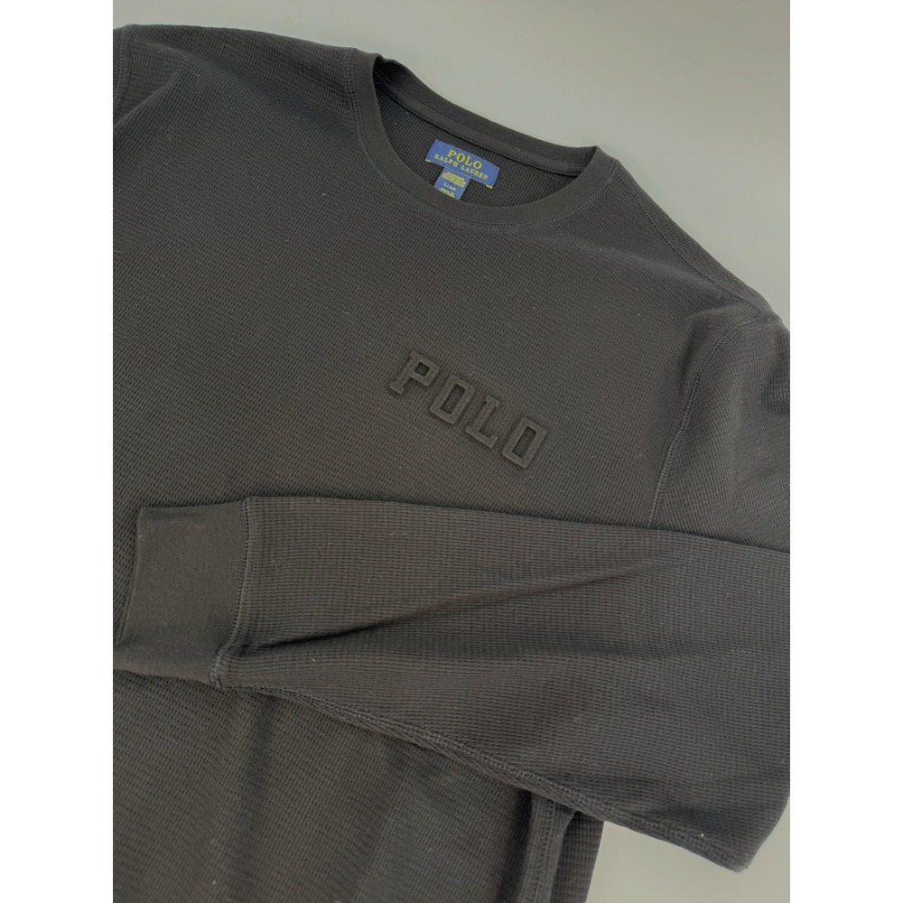Polo Ralph Lauren Waffle Crew Pajama Shirt Men's LG Black Embossed Logo Pullover